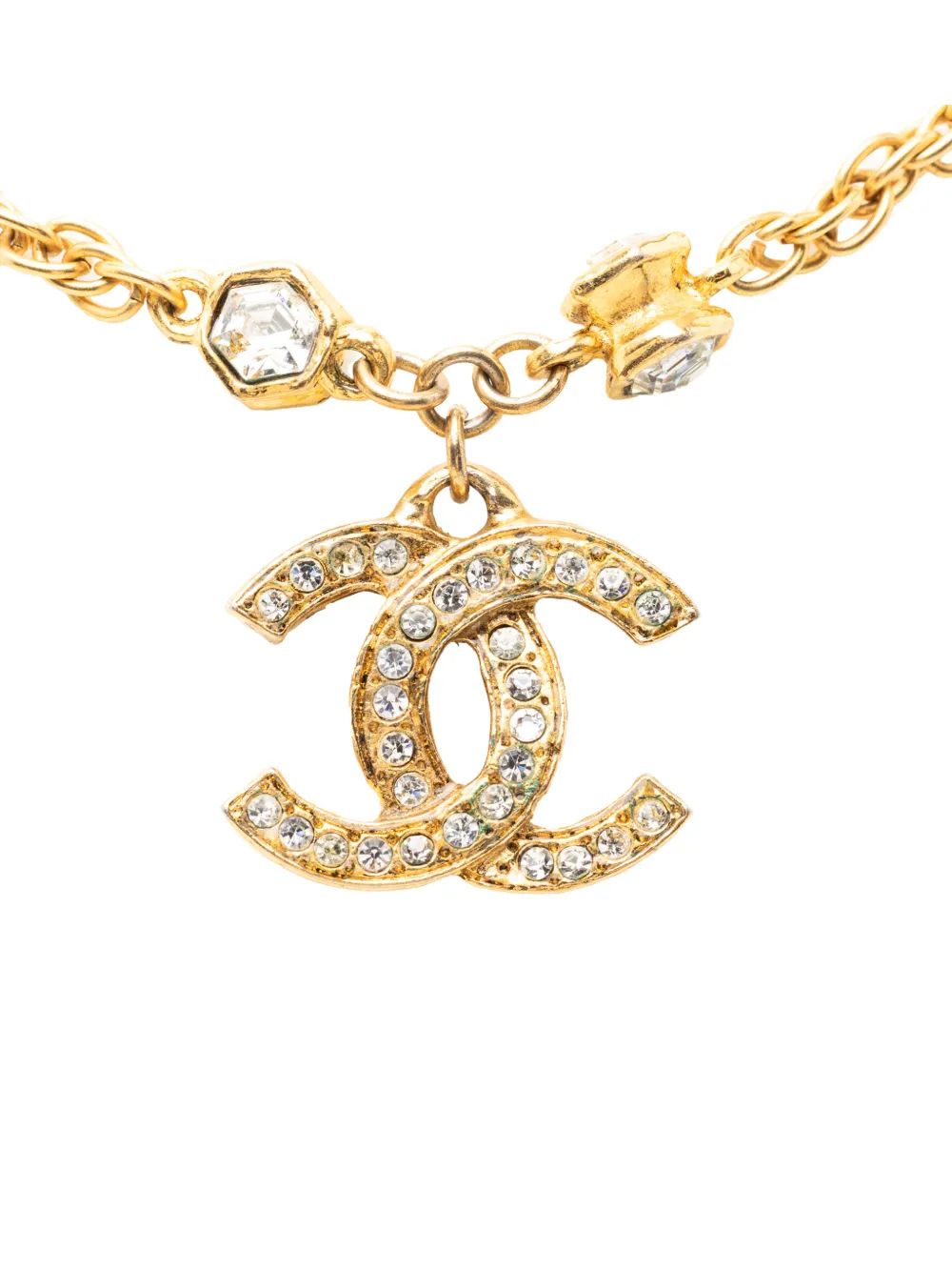 CHANEL Pre-Owned 1970-1980 CC Gold Plated Crystal Pendant Necklace costume necklace - Oro