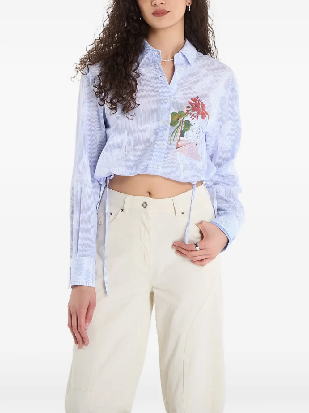 Desigual floral-print striped shirt - Blu
