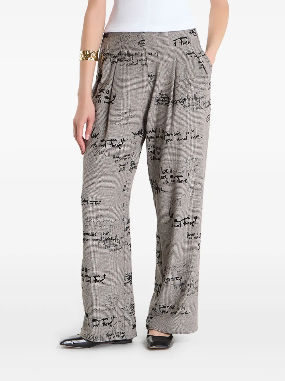 Desigual Check-print Pleated Trousers In Gray