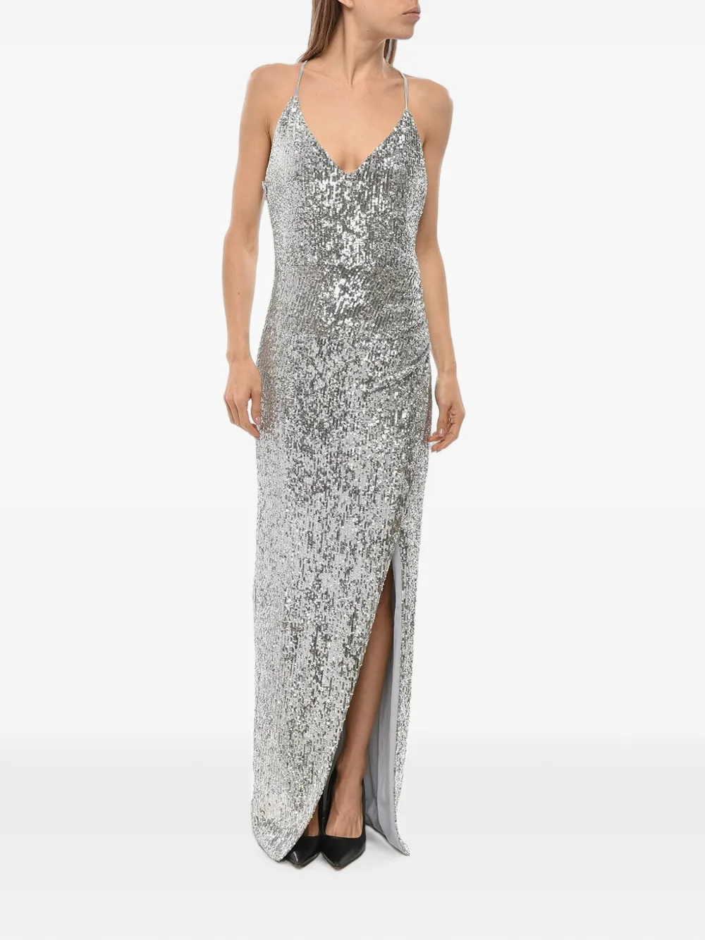 Balmain sequin-embellished slit maxi dress - Silver