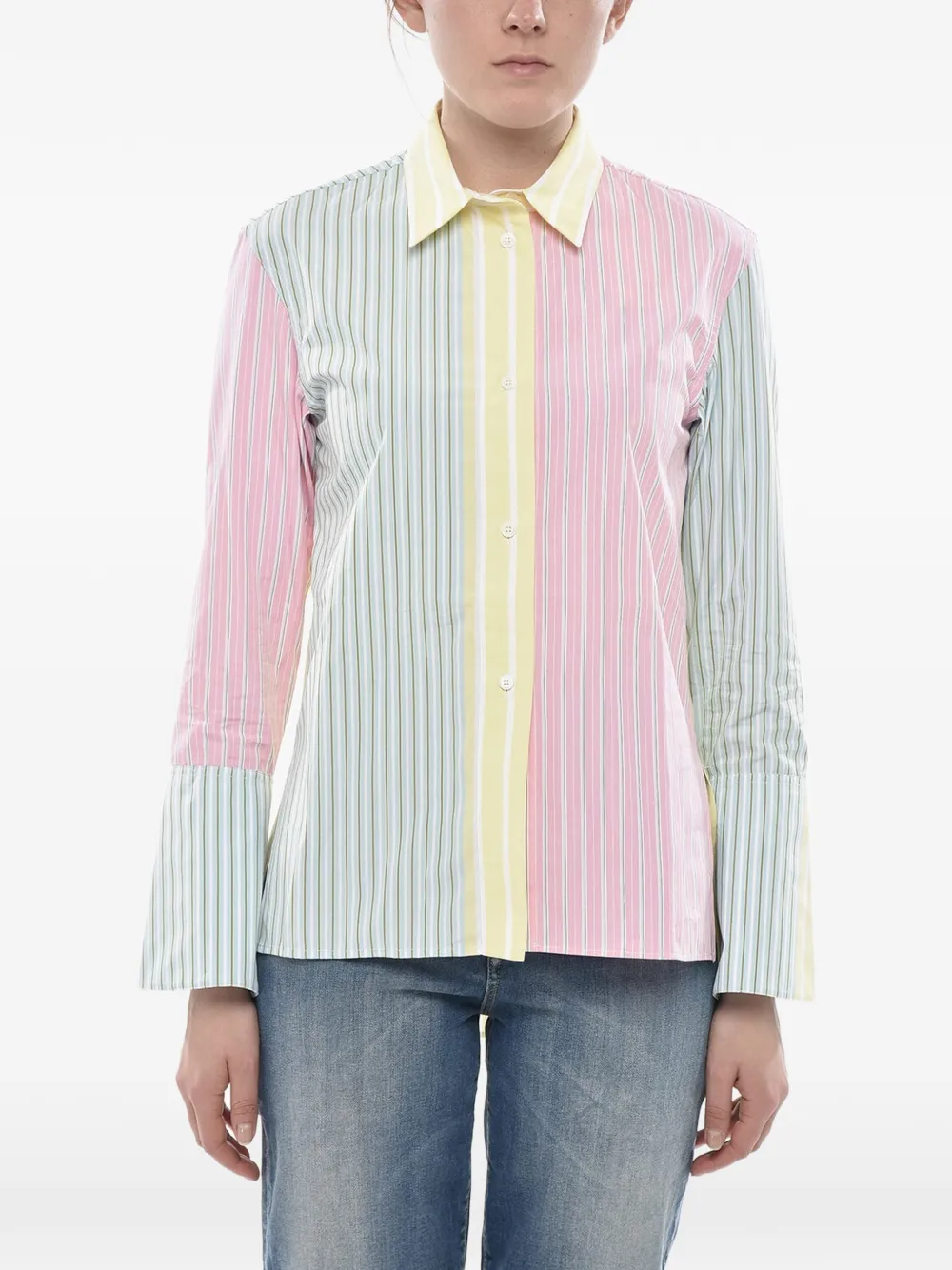 Marni striped flared-sleeve shirt - Pink