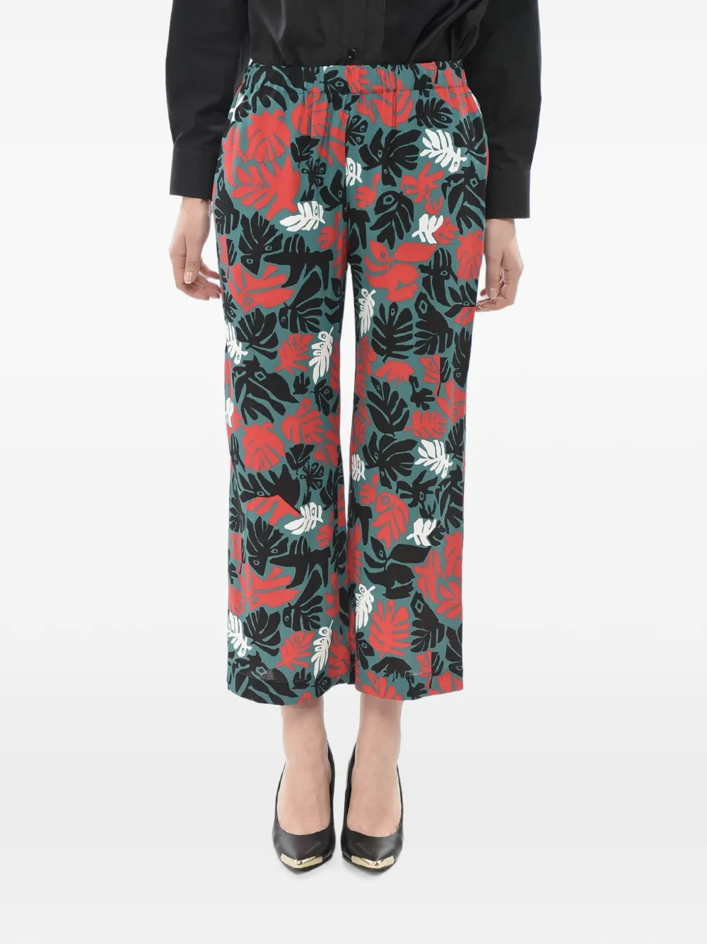 Marni floral-print cropped trousers - Green