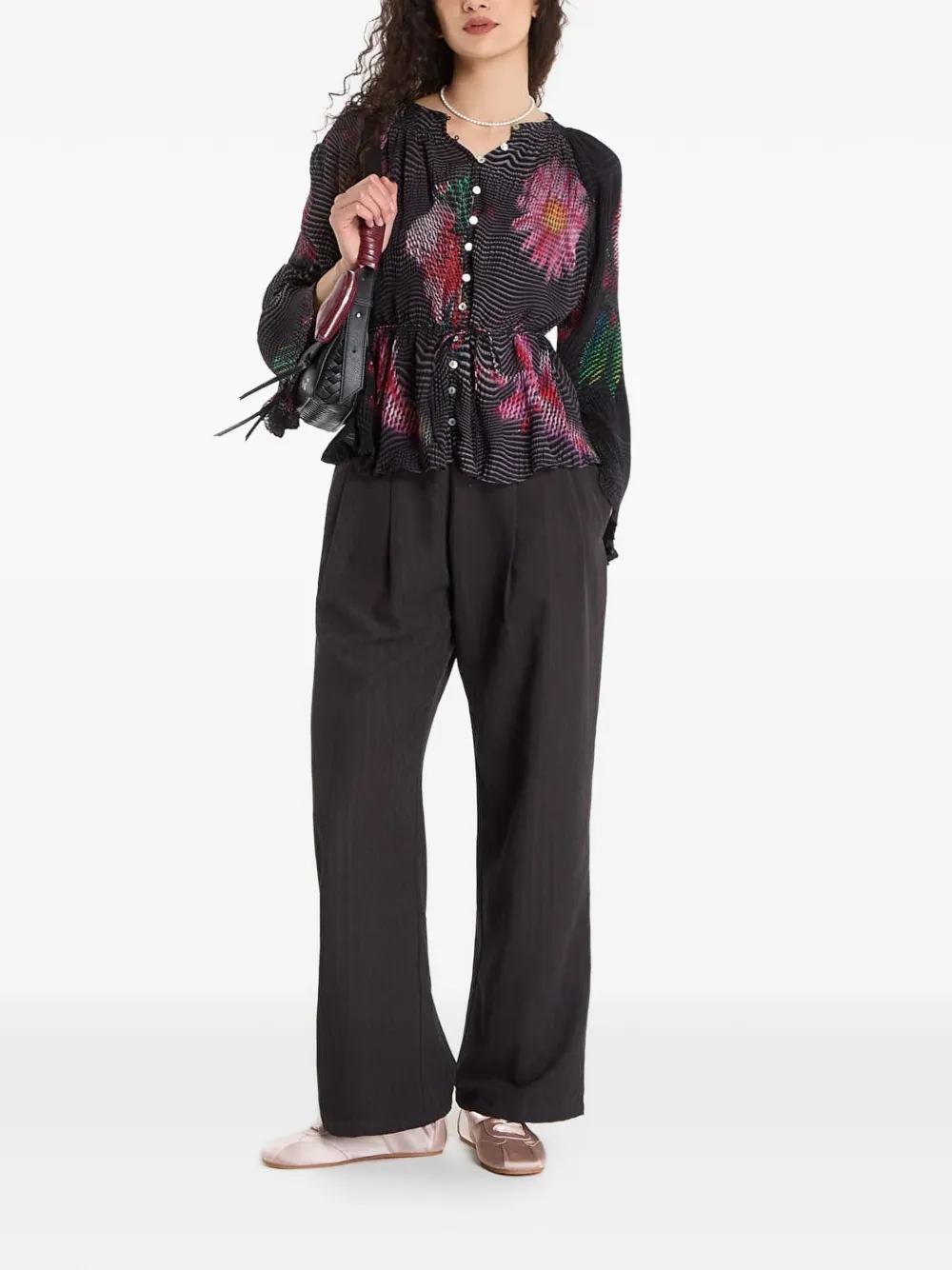 Desigual Plissé blouse Zwart