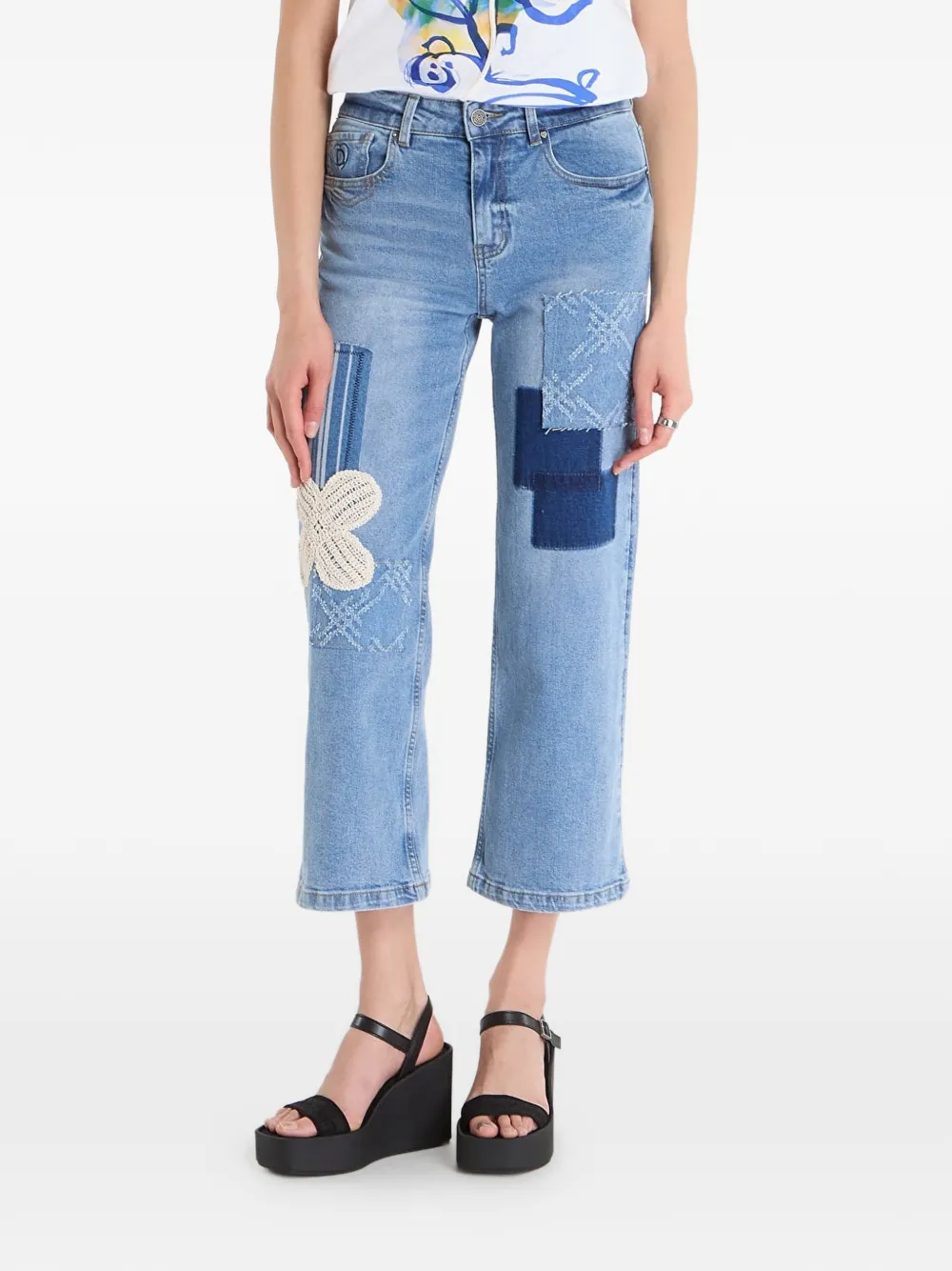 Desigual patchwork appliqué jeans - Blu