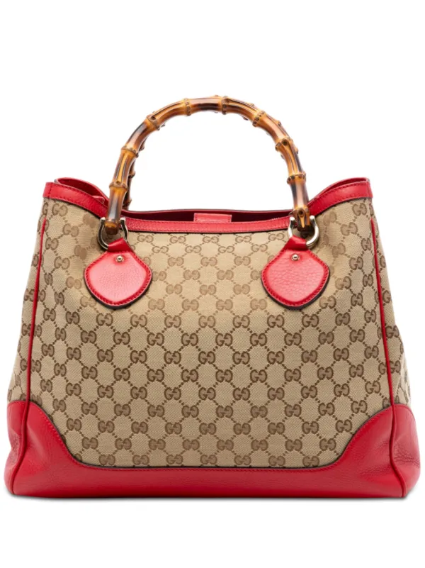 GUCCI GGキャンバス バンブー ハンドバッグ (レッド)
