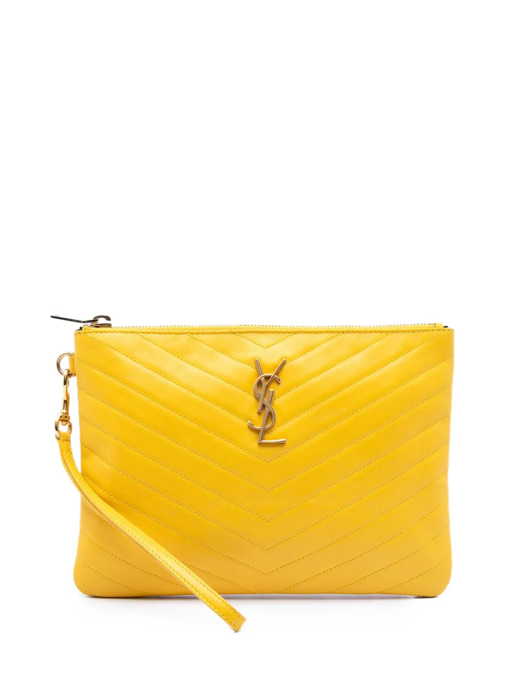 Saint Laurent Pre-Owned 2015 Chevron Leather Monogram Zip A5 Wristlet Pouch clutch bag - Gelb