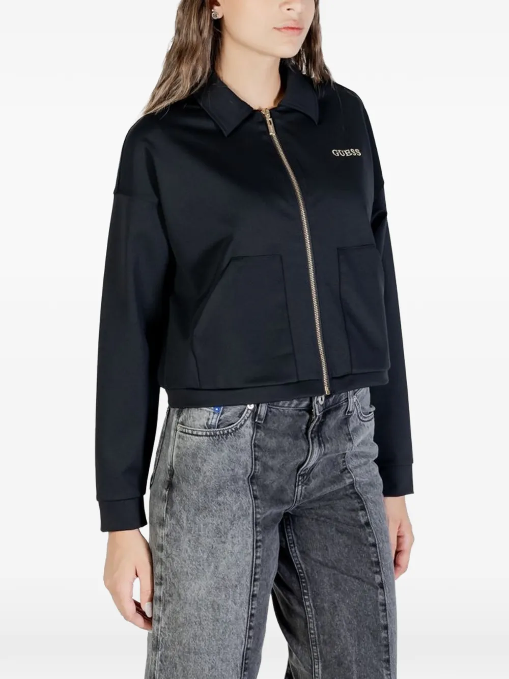 GUESS USA Sweater met rits en logo-print Zwart
