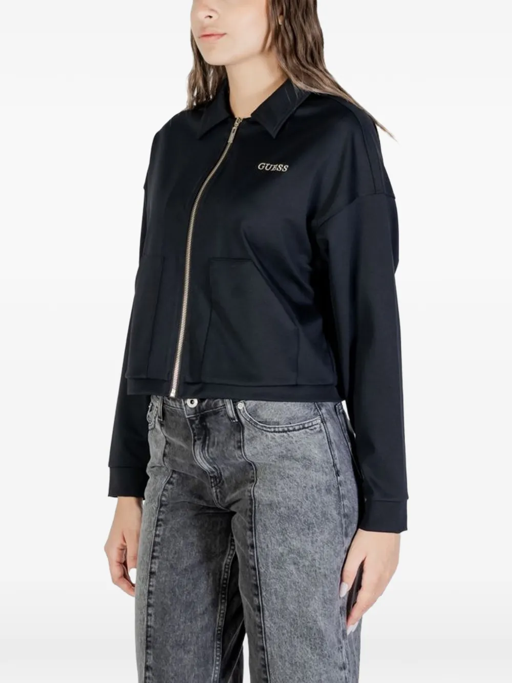 GUESS USA Sweater met rits en logo-print Zwart