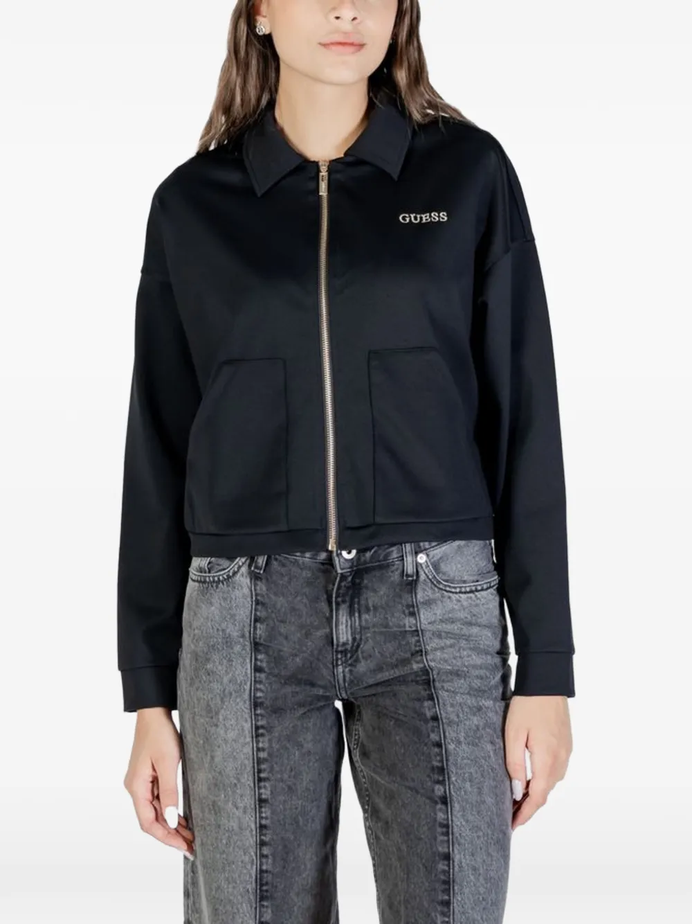 GUESS USA Reißverschluss-Logo-Print - Schwarz