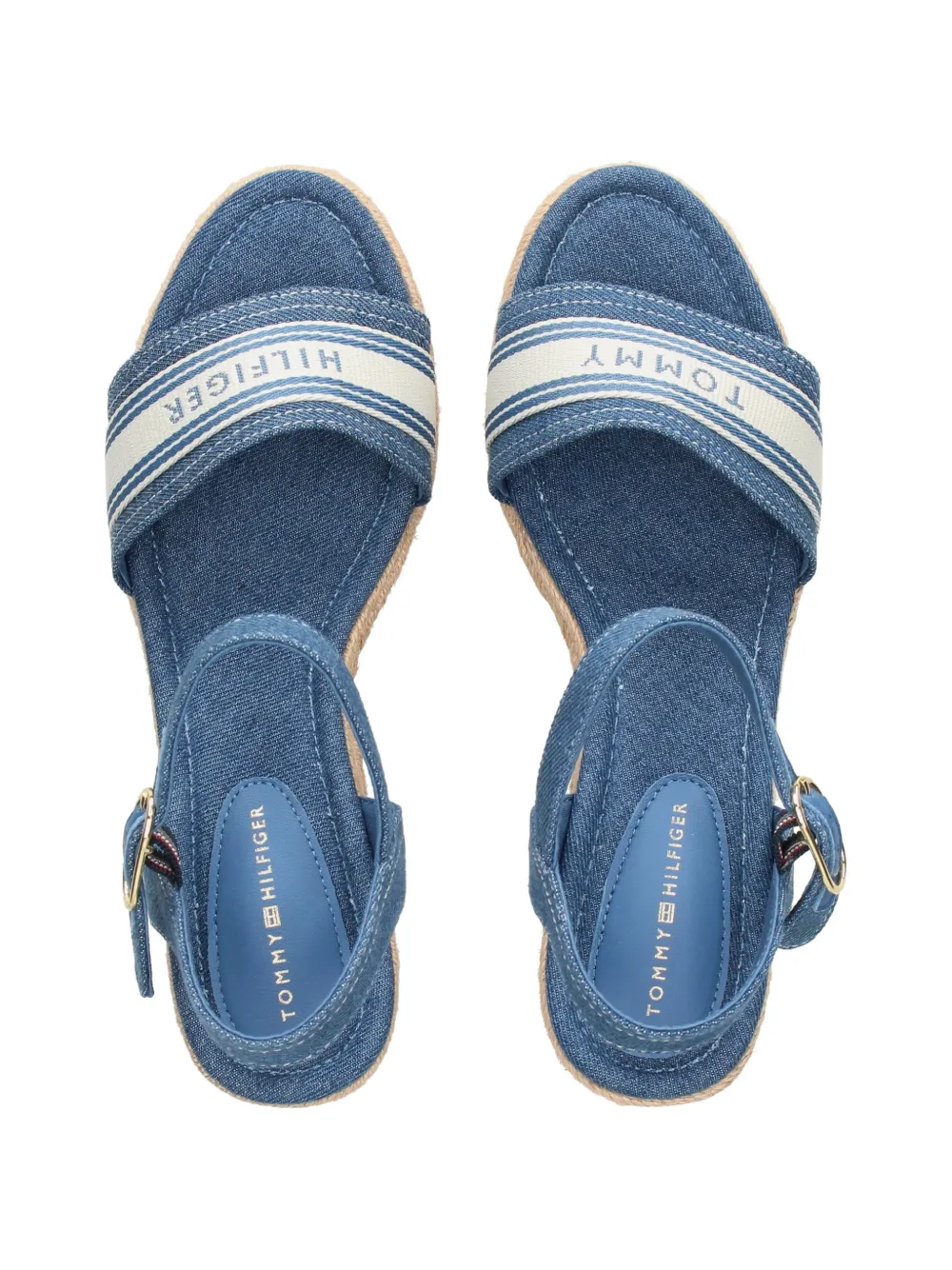 Tommy Hilfiger logo-tape wedge espadrilles Blauw
