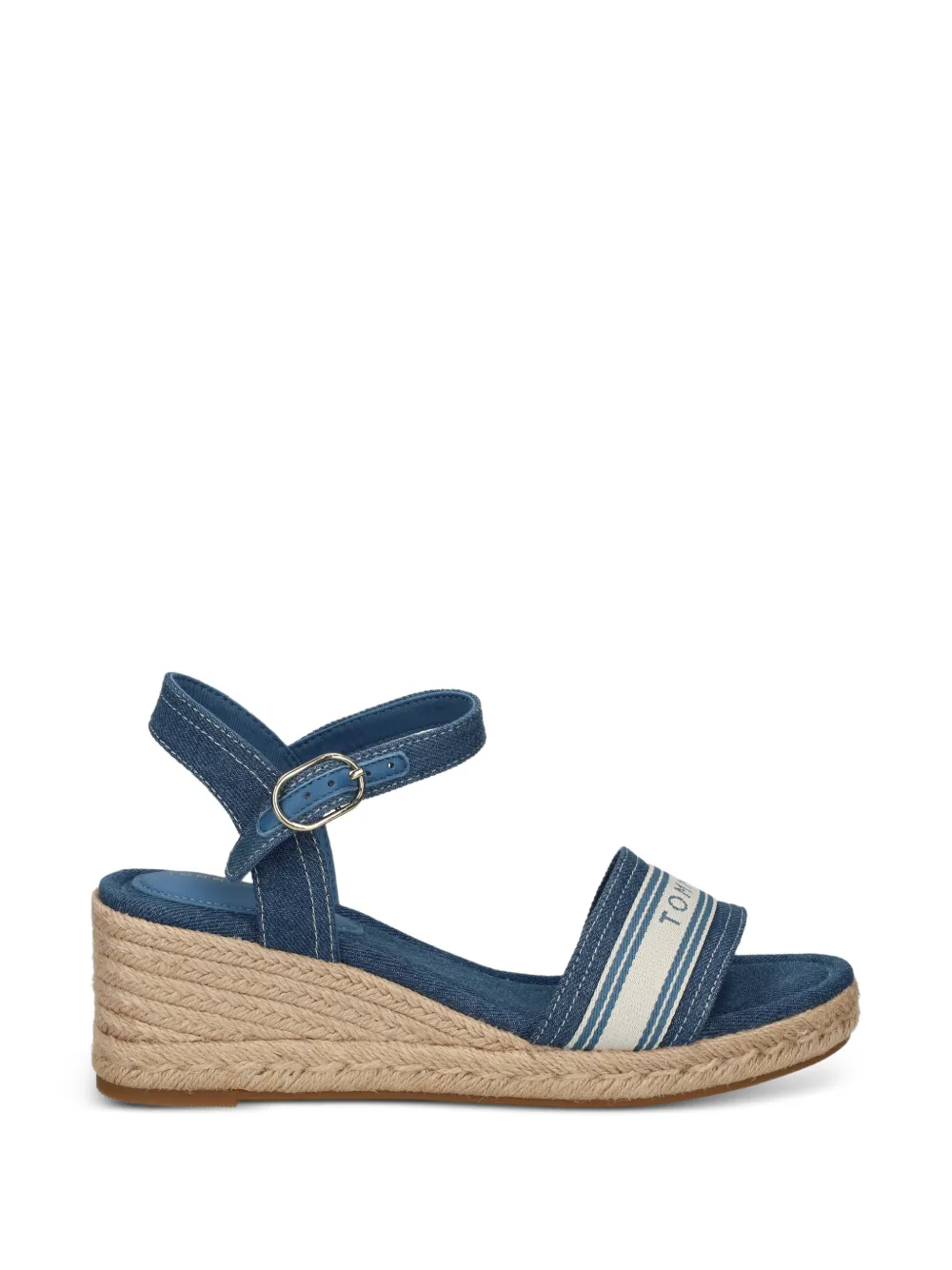 Tommy Hilfiger logo-tape wedge espadrilles Blauw