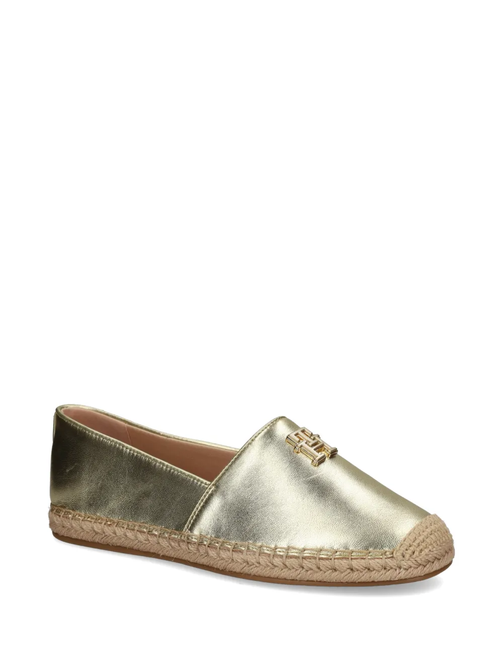 Tommy Hilfiger TH-monogram-plaque metallic espadrilles Goud
