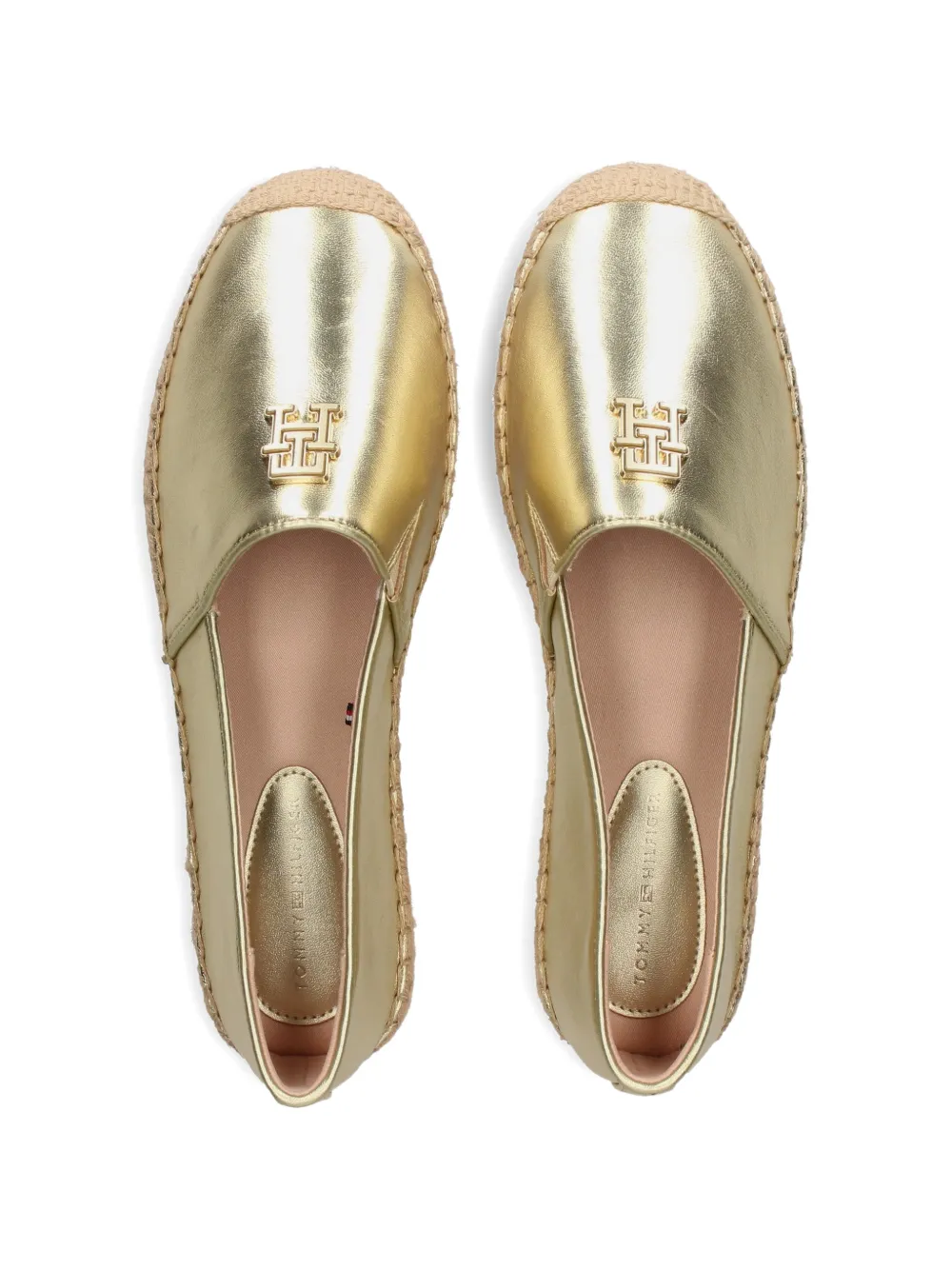 Tommy Hilfiger TH-monogram-plaque metallic espadrilles Goud