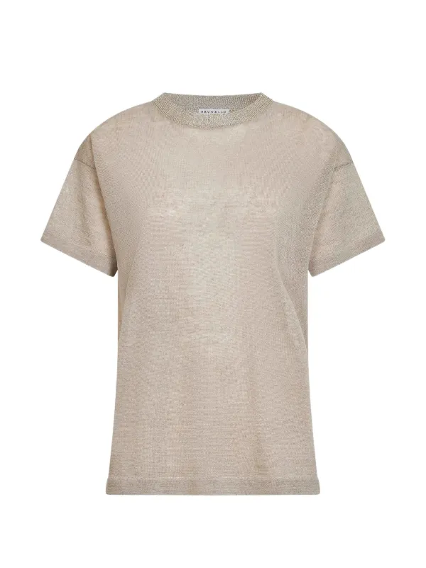 Brunello Cucinelli Ribbed-knit Short-sleeve Sweater in Neutrals