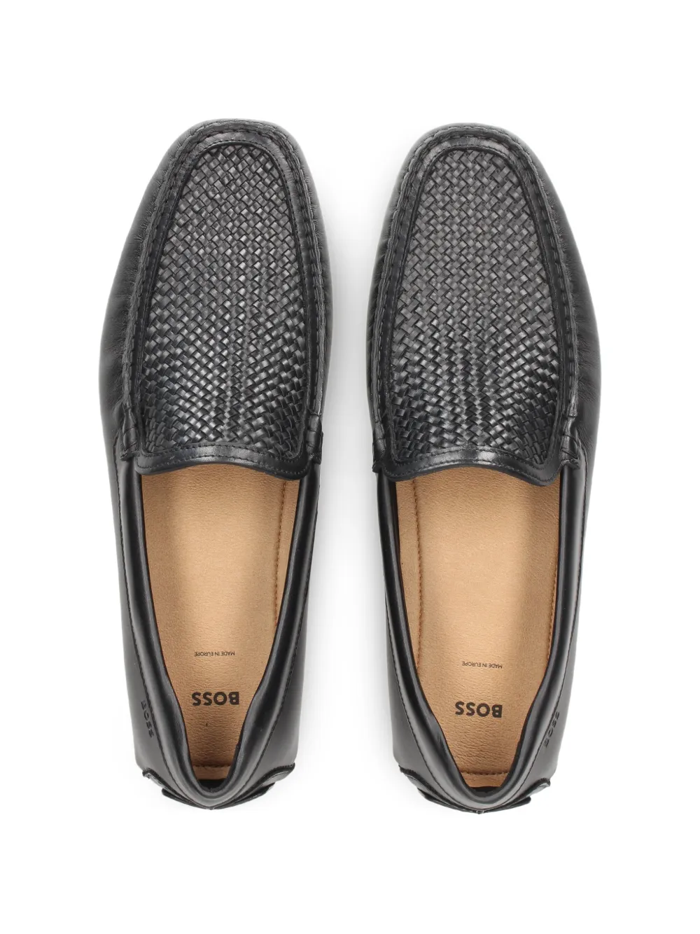 BOSS woven-panel leather loafers Zwart