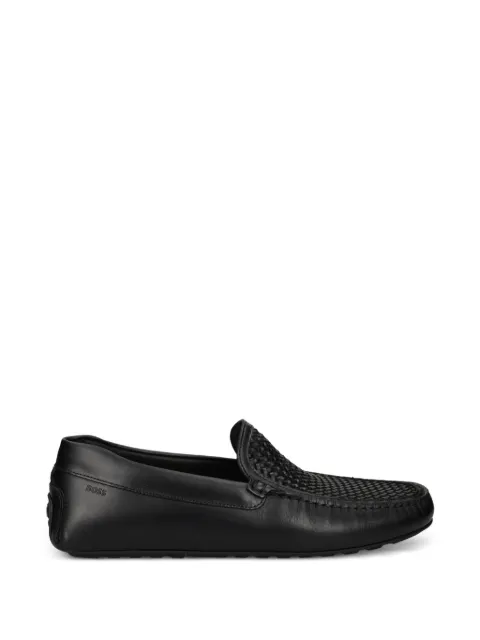 BOSS woven-panel leather loafers