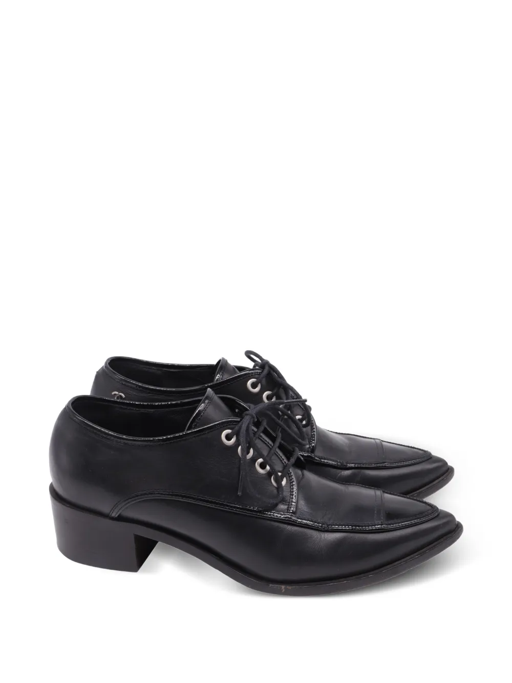 CHANEL Pre-Owned lace-up pointed-toe leather oxford shoes - Schwarz