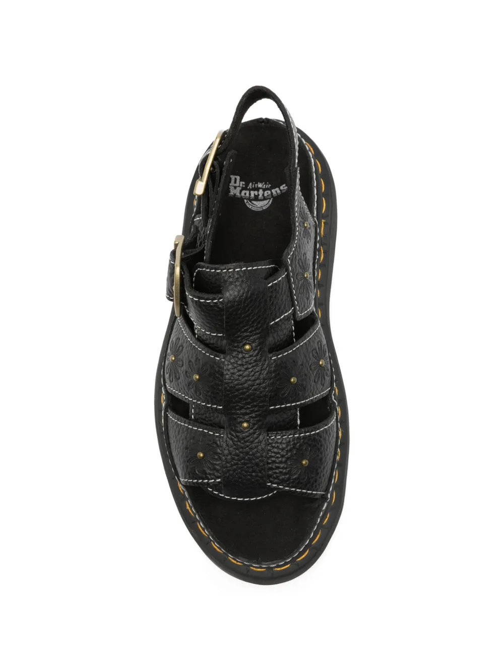 Dr. Martens Wrenlie sandalen met bloemreliëf en gesp Zwart