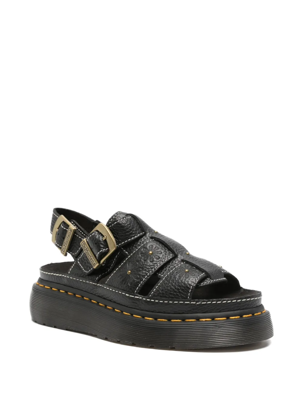 Dr. Martens Wrenlie sandalen met bloemreliëf en gesp Zwart