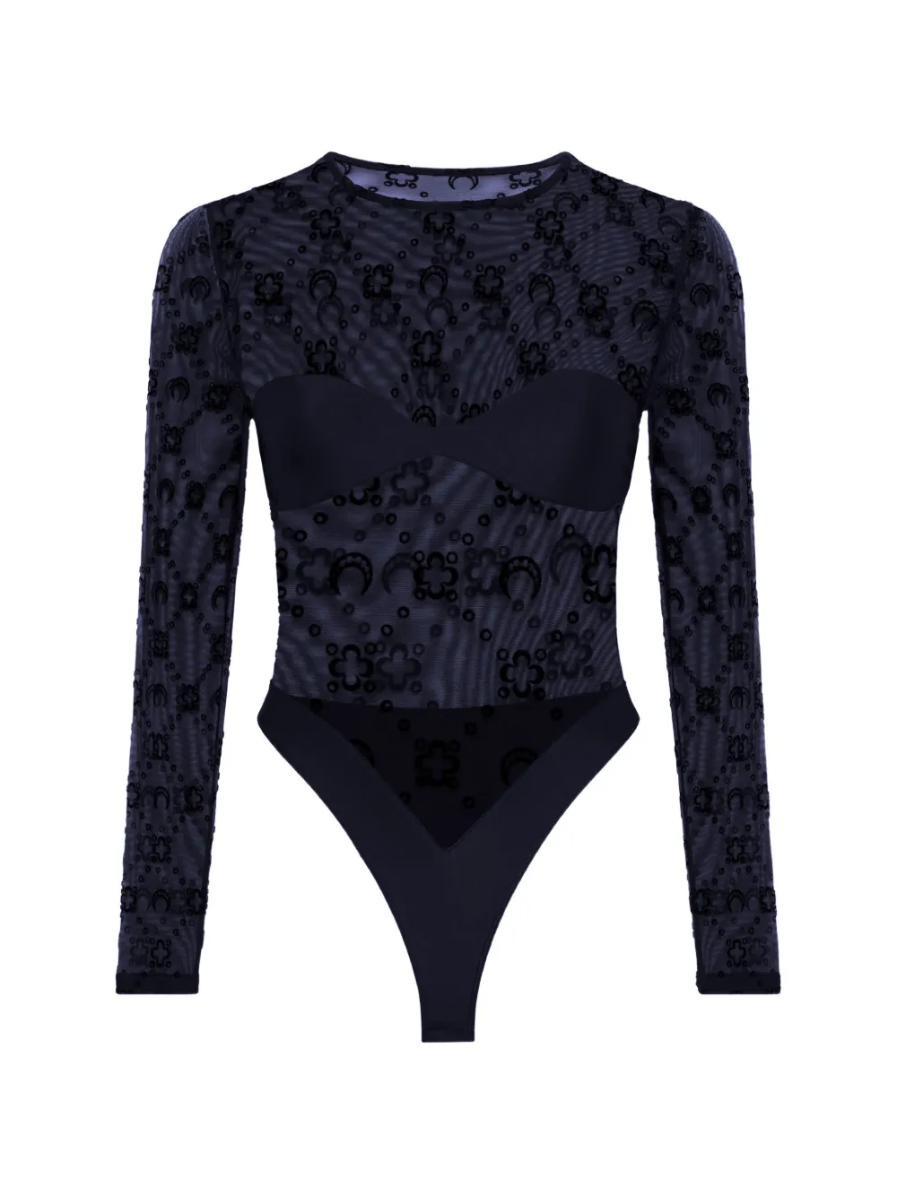 Marine Serre Moonogram mesh flock bodysuit - Schwarz