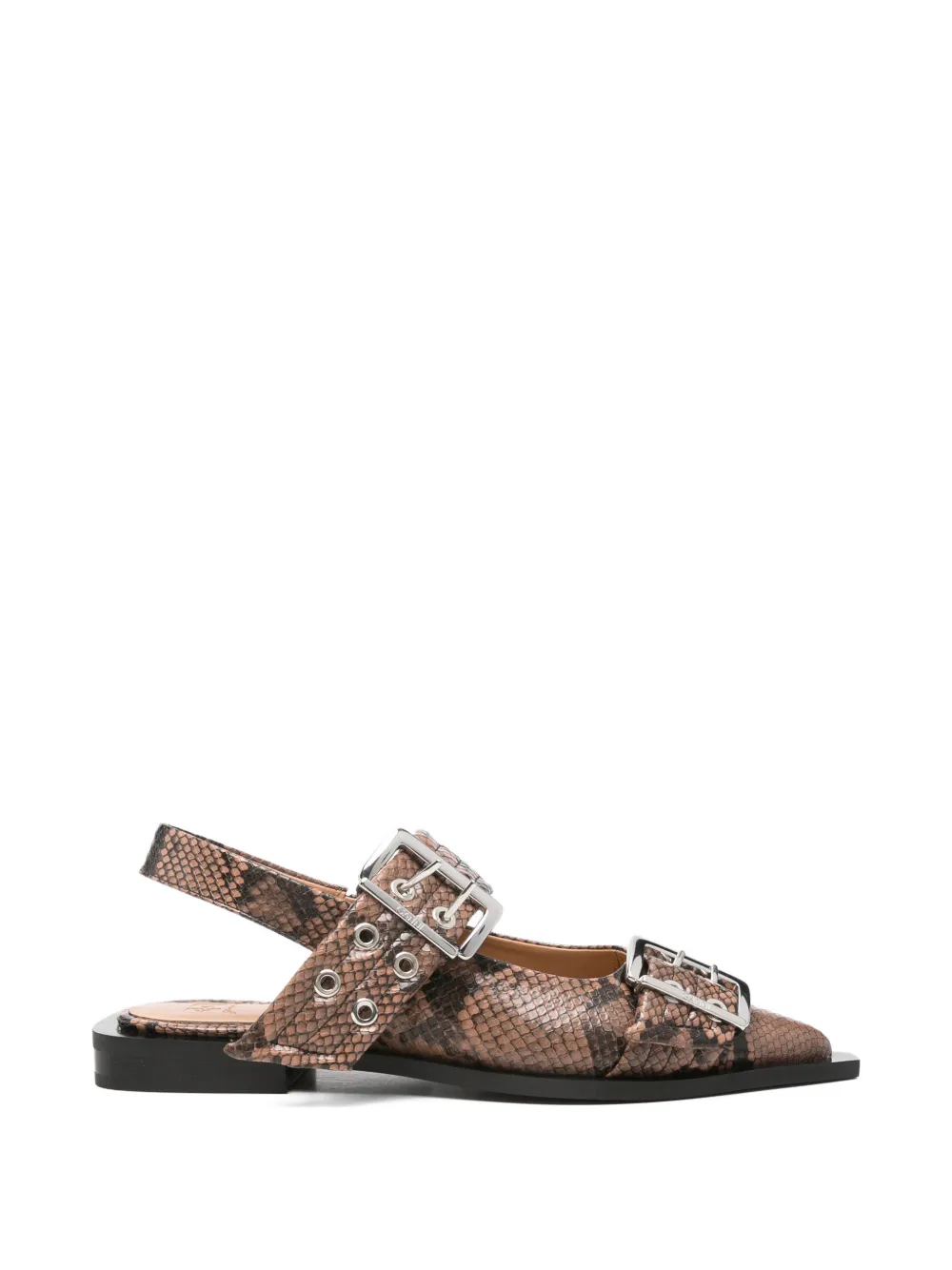 GANNI snake-effect ballet flats - Marrone