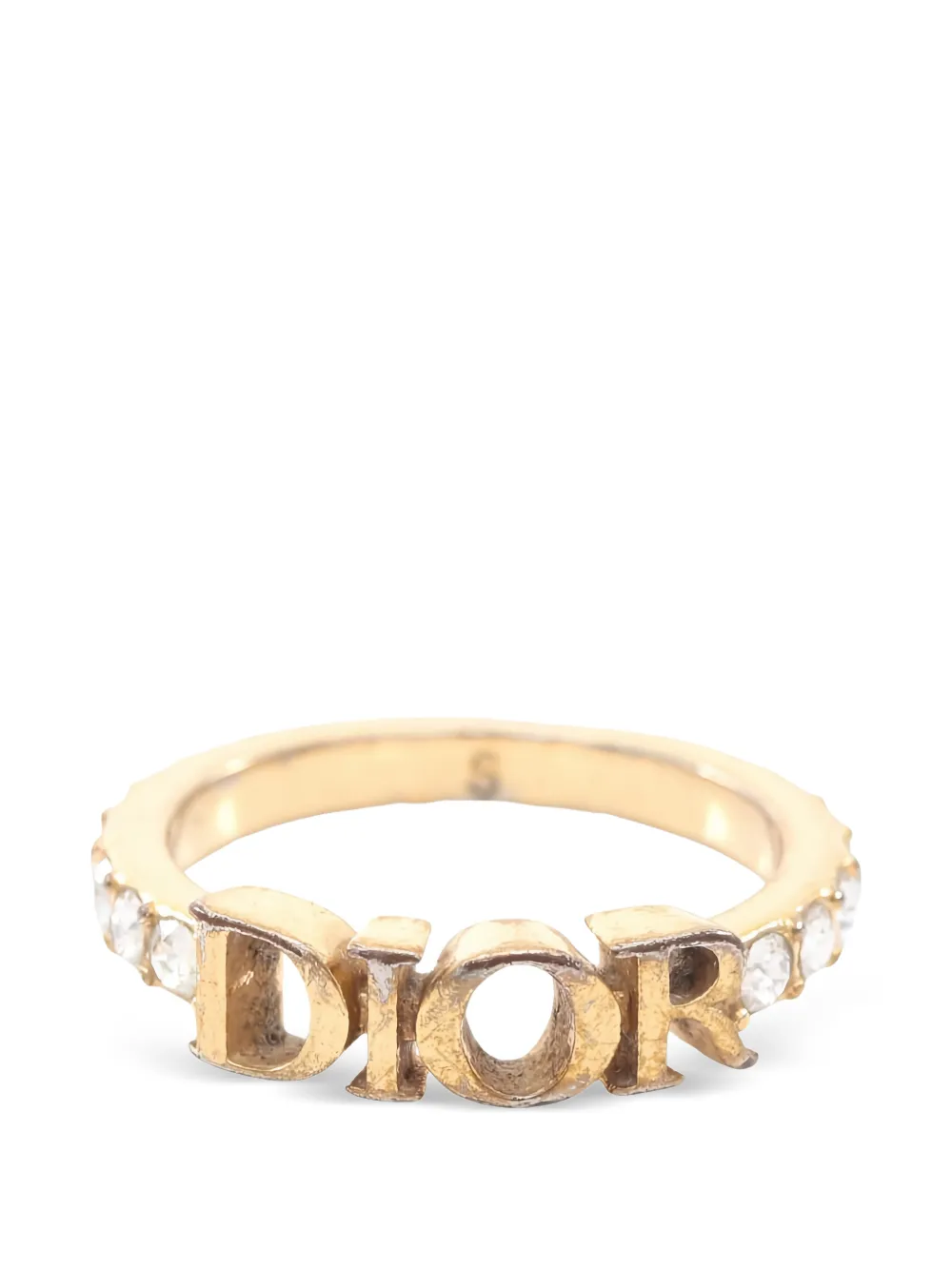 Christian Dior Pre-Owned 2000s logo rhinestone ring - Gold