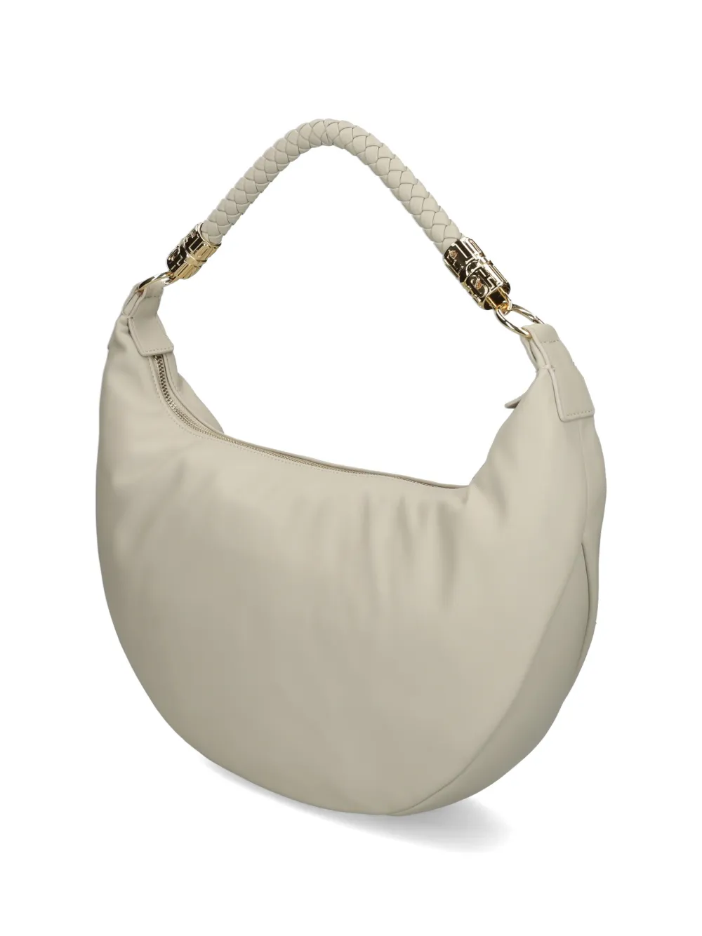Love Moschino Schoudertas met logo-reliëf en gevlochten handgreep Beige