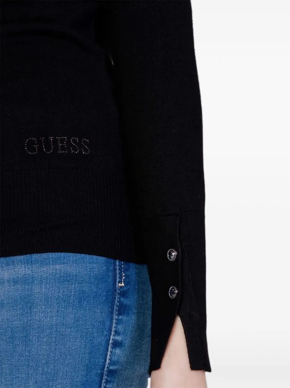 GUESS USA buttoned-cuff V-neck sweater Zwart