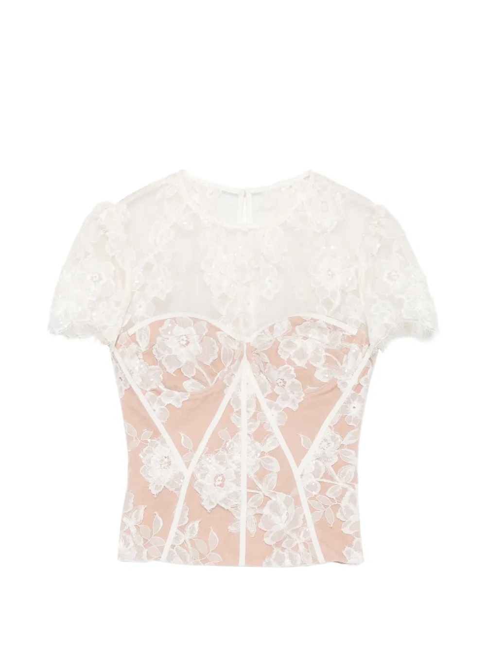 Self-Portrait lace-overlay sequin-embellished top - Toni neutri