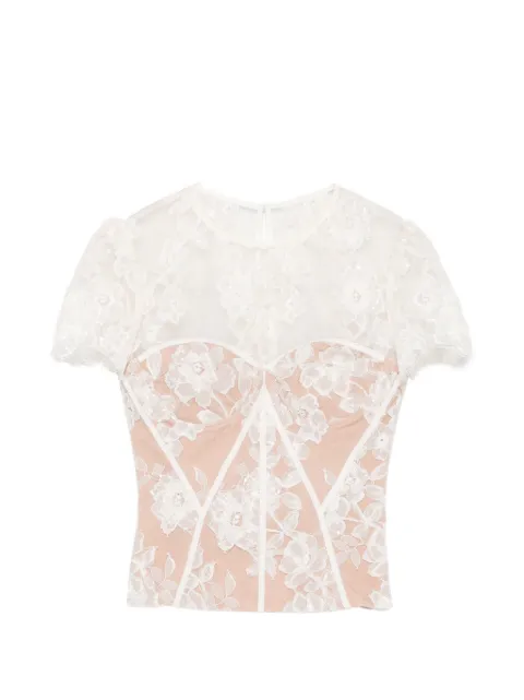 Self-Portrait lace-overlay sequin-embellished top