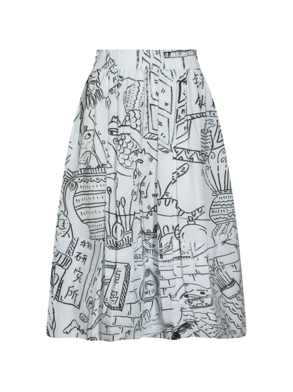 TALKING WALLS graphic-print elasticated-waist midi skirt - Bianco