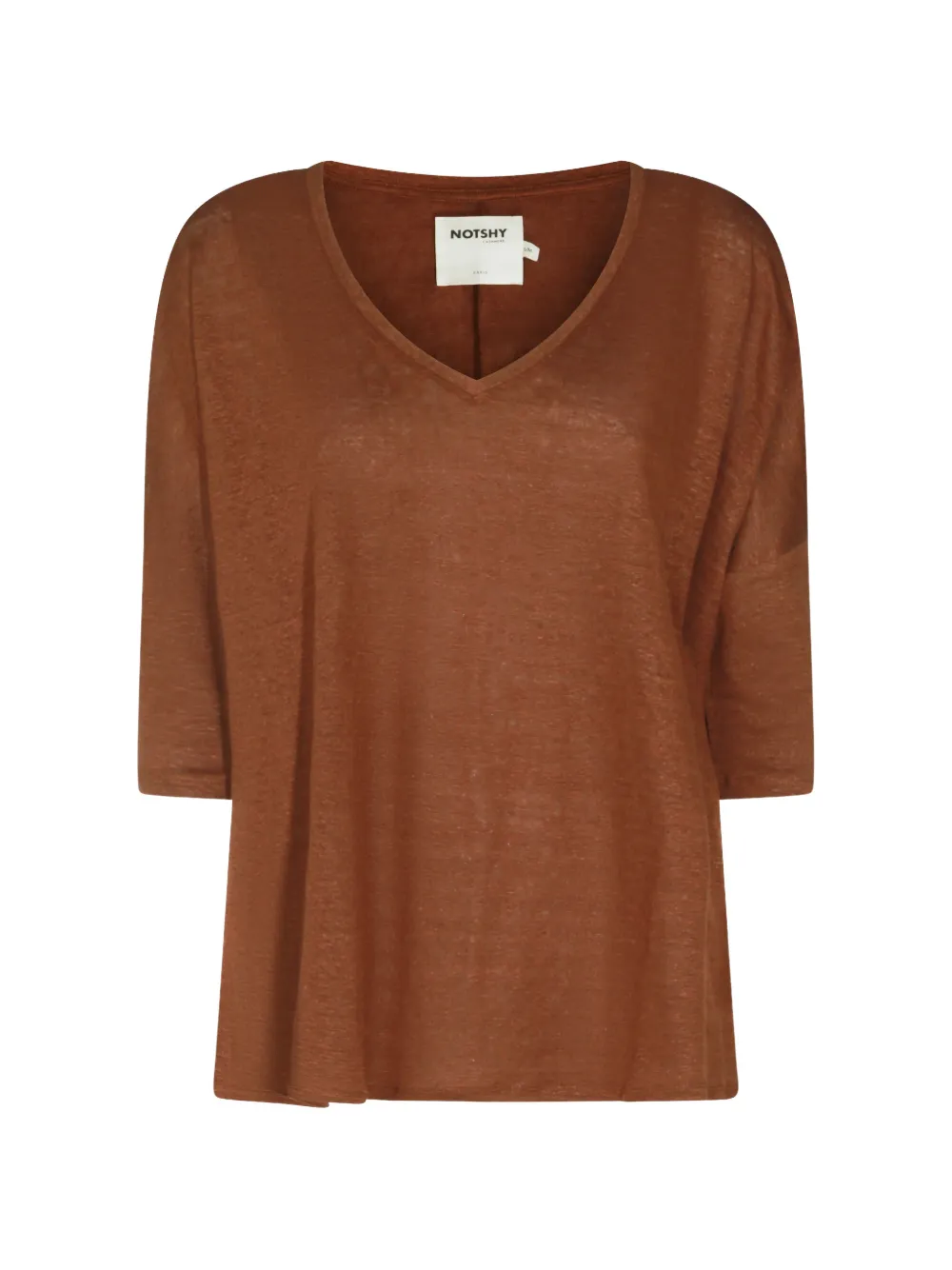 Not Shy V-neck linen T-shirt - Marrone