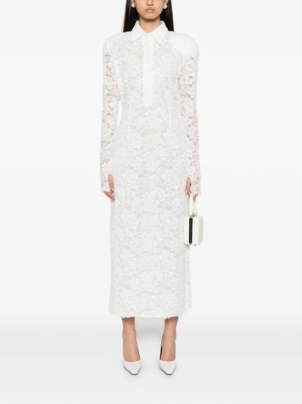 Rowen Rose Midi-jurk met overslag van kant Wit