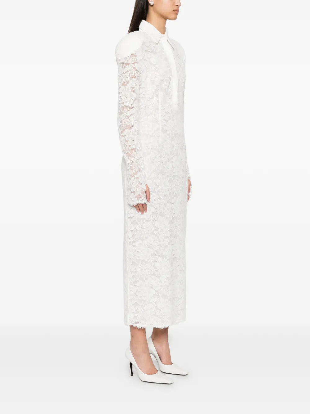 Rowen Rose Midi-jurk met overslag van kant Wit