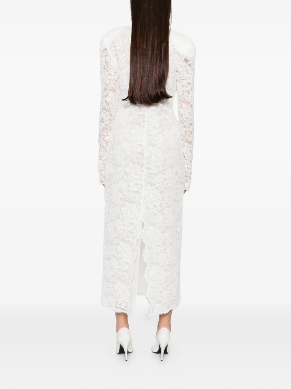 Rowen Rose Midi-jurk met overslag van kant Wit