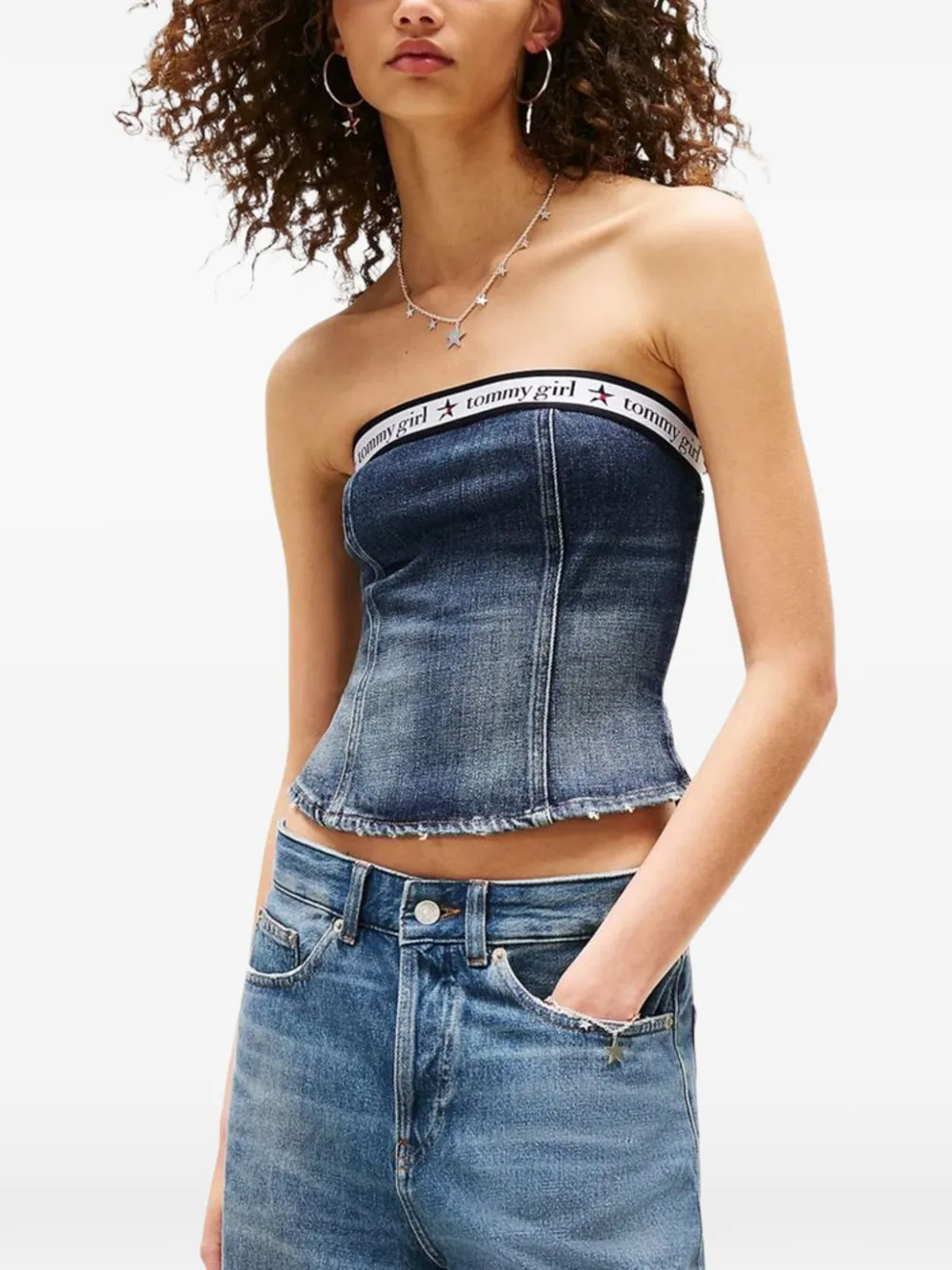 Tommy Jeans logo-tape strapless tube top - Blu