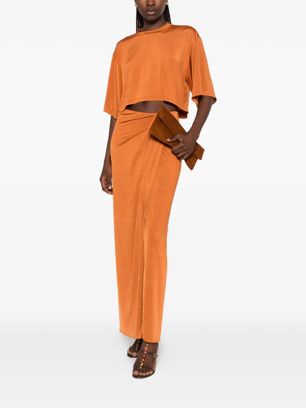 THE ANDAMANE Anja gedrapeerde jurk met uitgesneden details Oranje