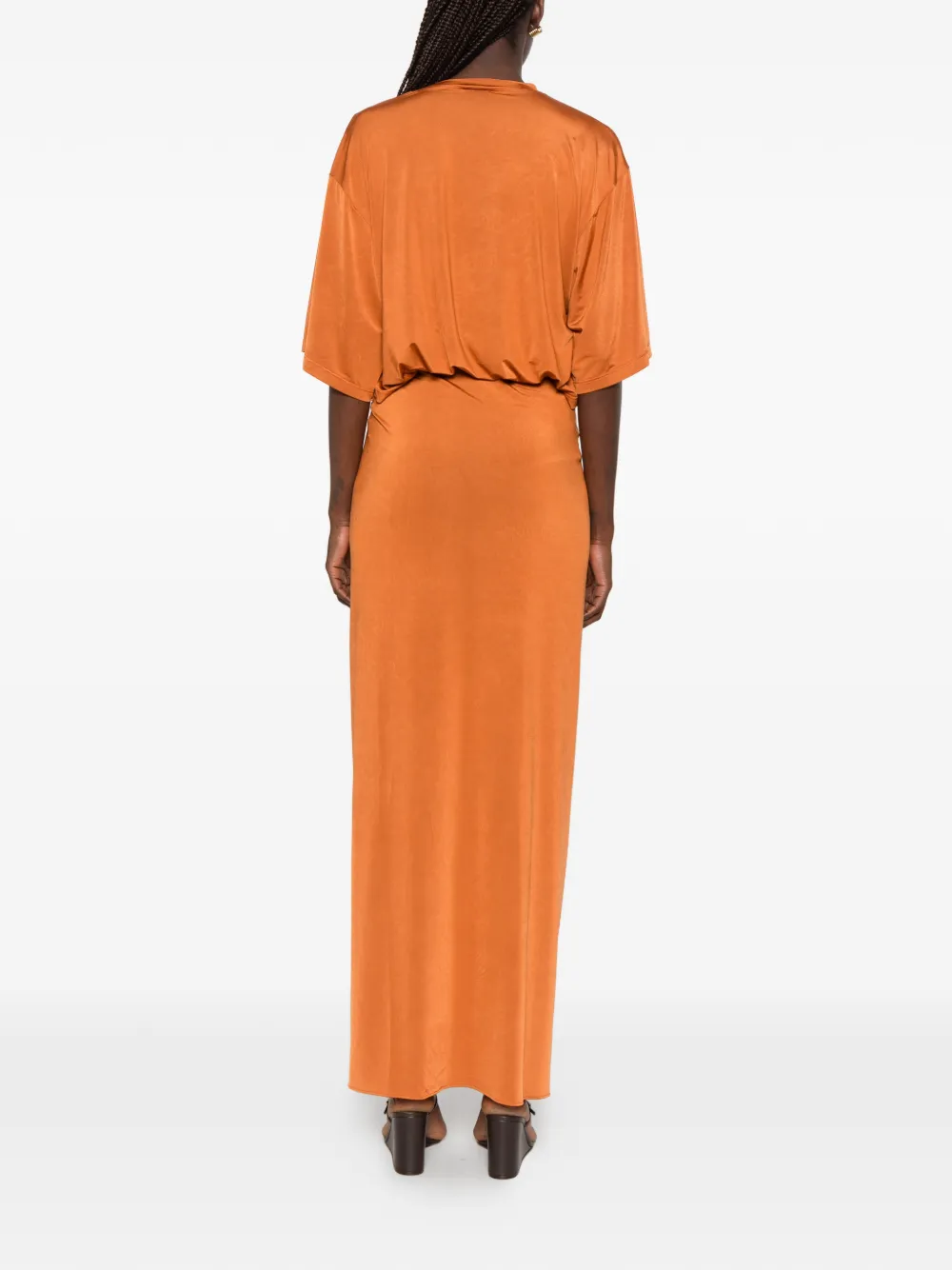 THE ANDAMANE Anja gedrapeerde jurk met uitgesneden details Oranje
