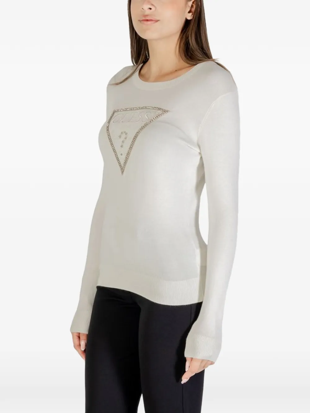 GUESS USA crystal-embellished logo-patch T-shirt Wit