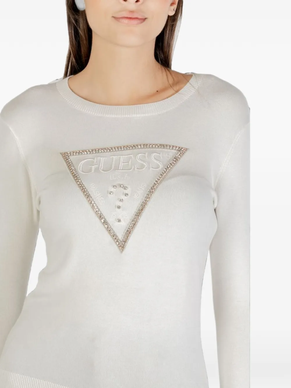 GUESS USA crystal-embellished logo-patch T-shirt Wit