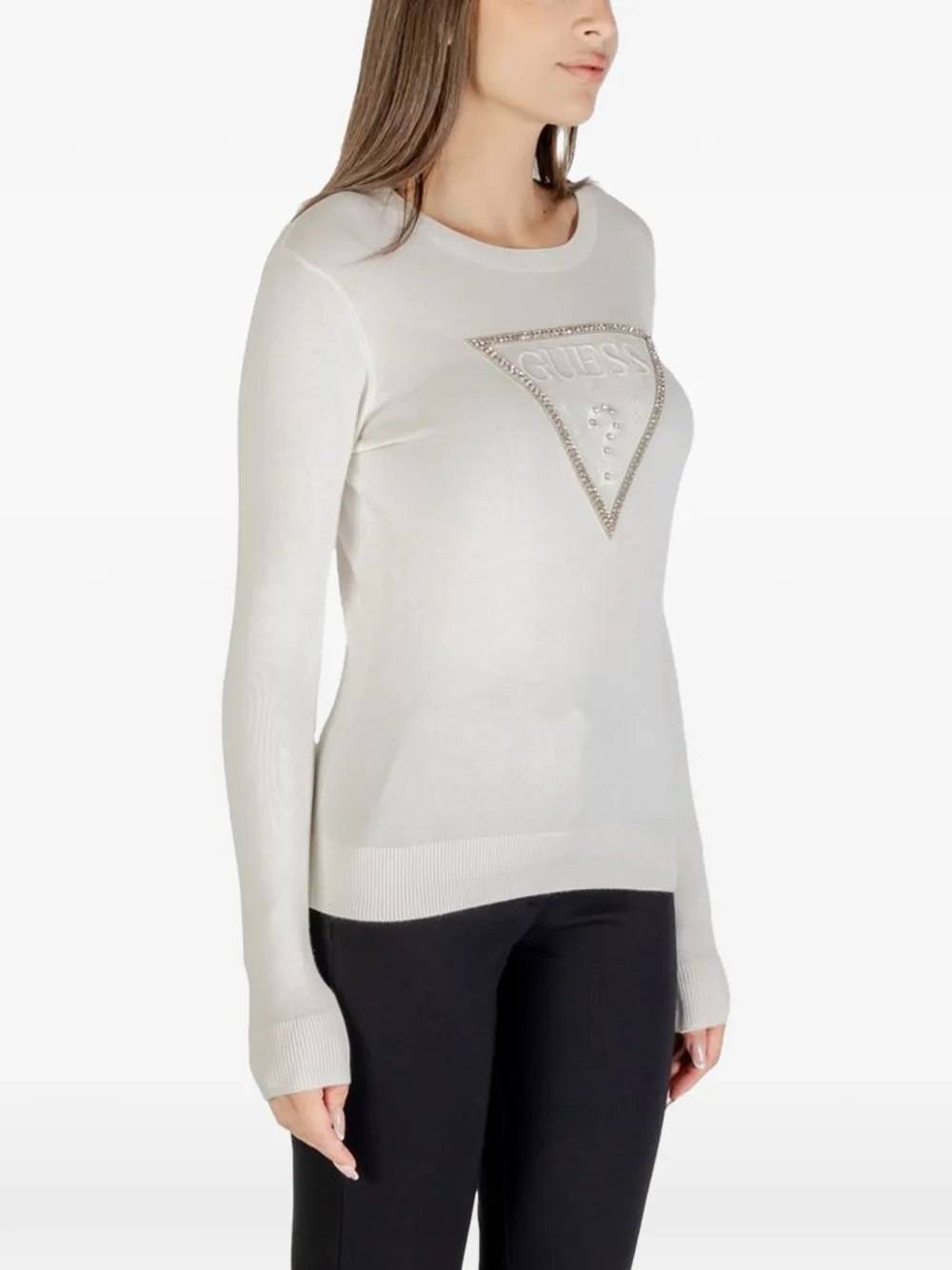 GUESS USA crystal-embellished logo-patch T-shirt Wit