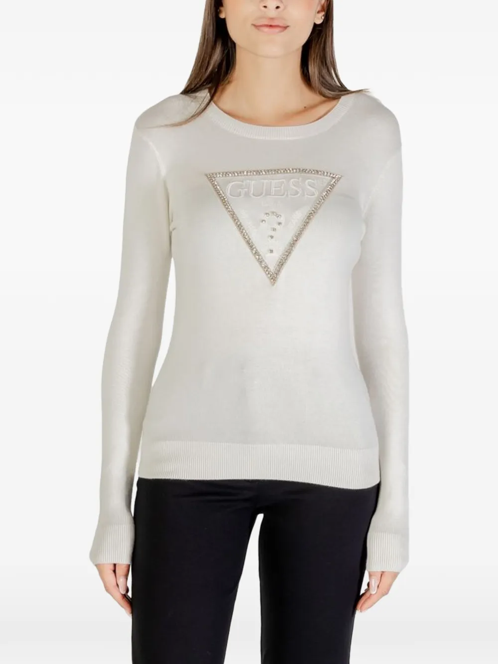 GUESS USA crystal-embellished logo-patch T-shirt - Bianco