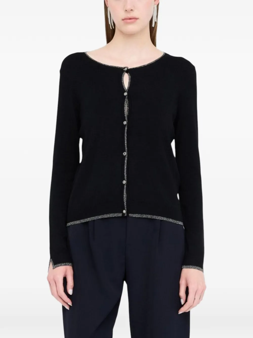 LIU JO lurex-trim jewel-button cardigan - Schwarz