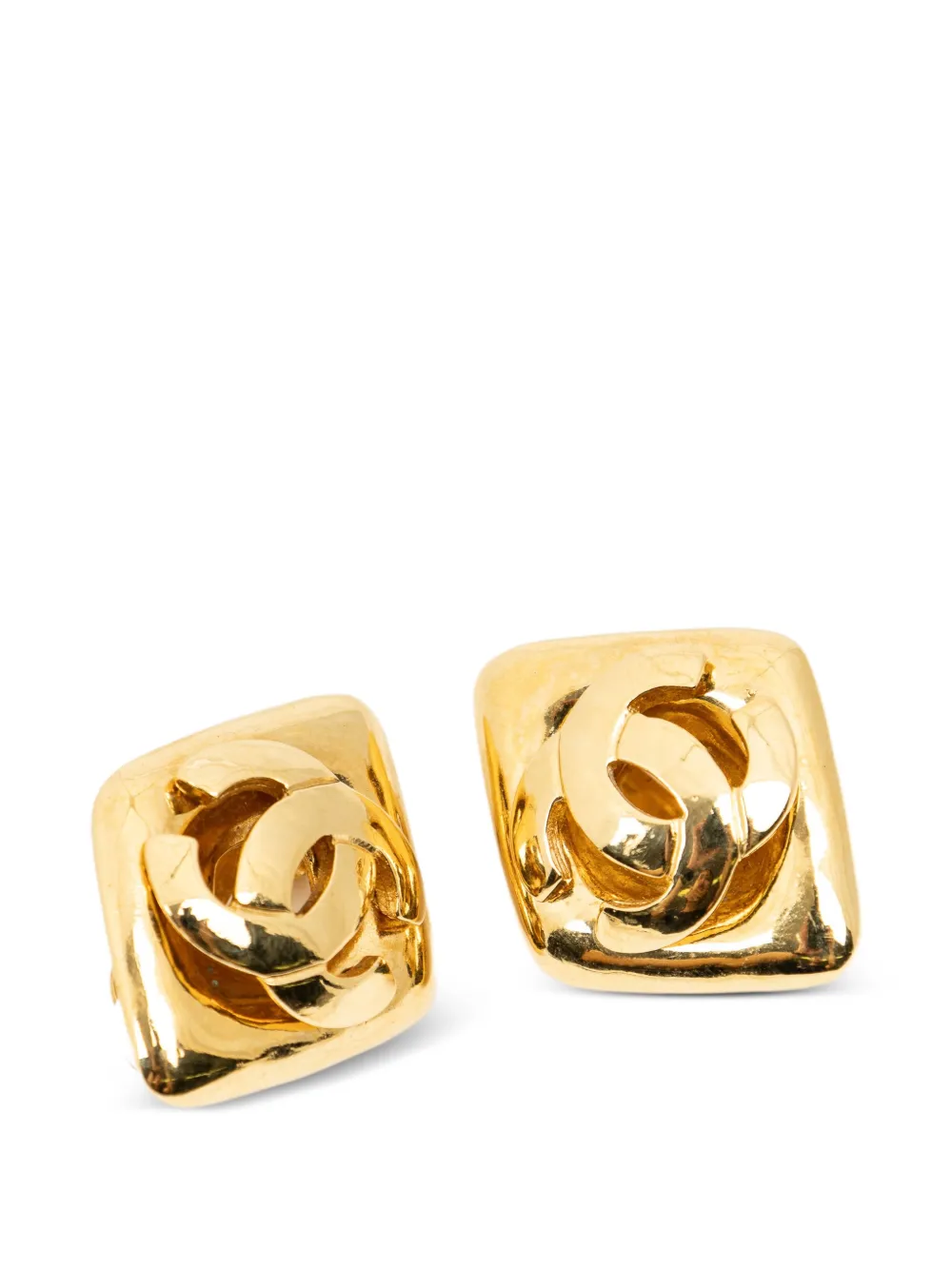 CHANEL Pre-Owned Interlocking CC square clip-on earrings - Oro