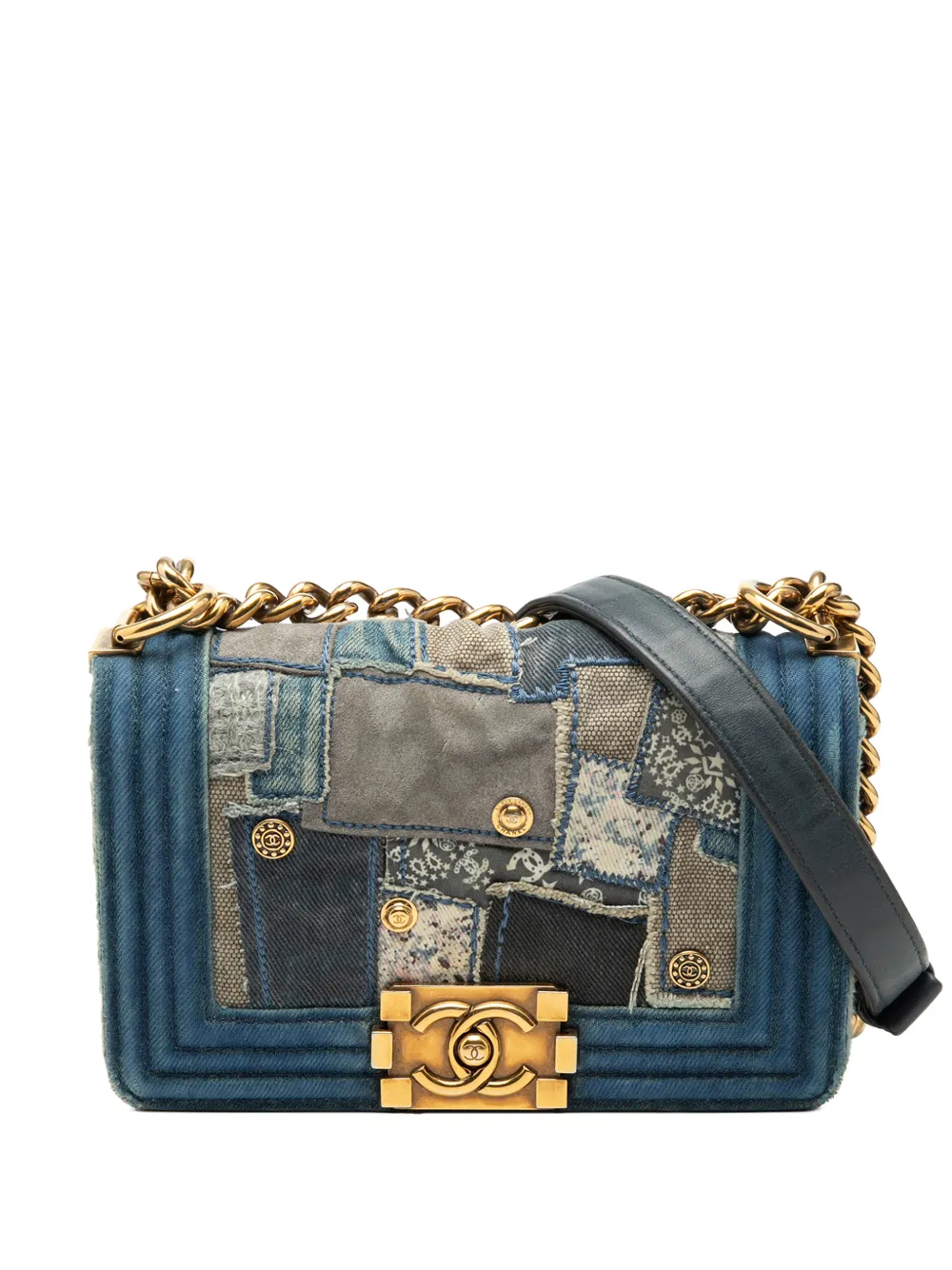 CHANEL Pre-Owned 2014-2015 Small Denim Patchwork Boy Flap crossbody bag - Blu