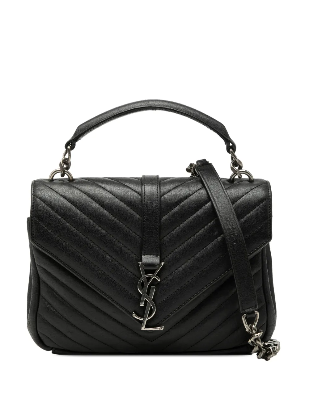 Saint Laurent Pre-Owned 2015 Medium Chevron Sheepskin Monogram College satchel - Nero