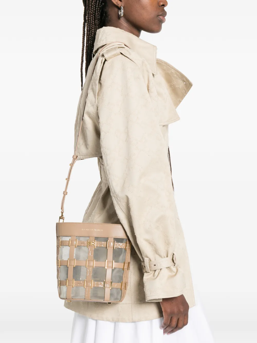 Elisabetta Franchi Bucket-tas met logo Beige