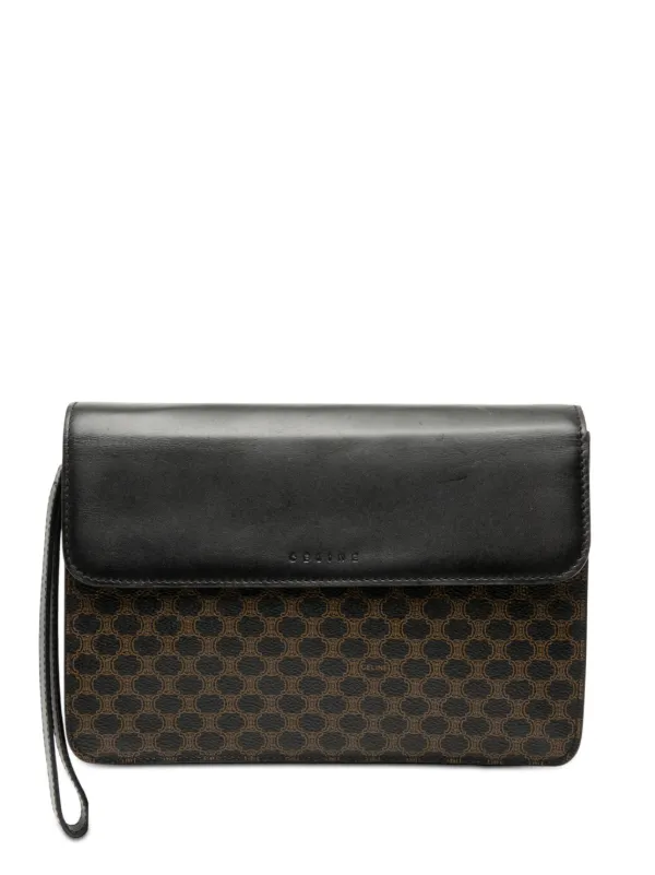 Celine Pre-owned 2000 Macadam Coated Canvas and Leather Clutch Bag in Brown
