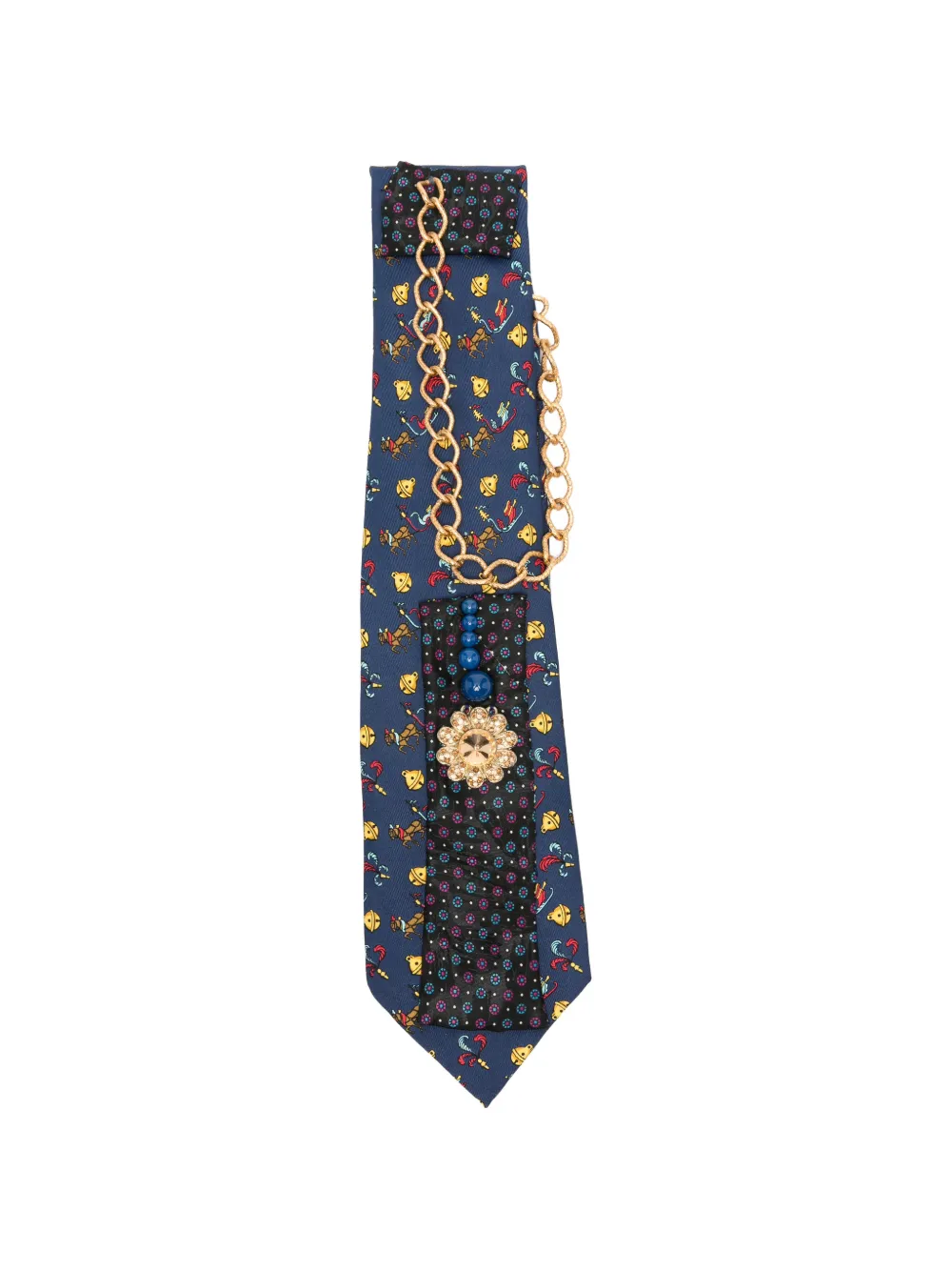A.N.G.E.L.O. Vintage Upcycling x Stefania Bertoni customised Hermés embellished silk tie - Blu