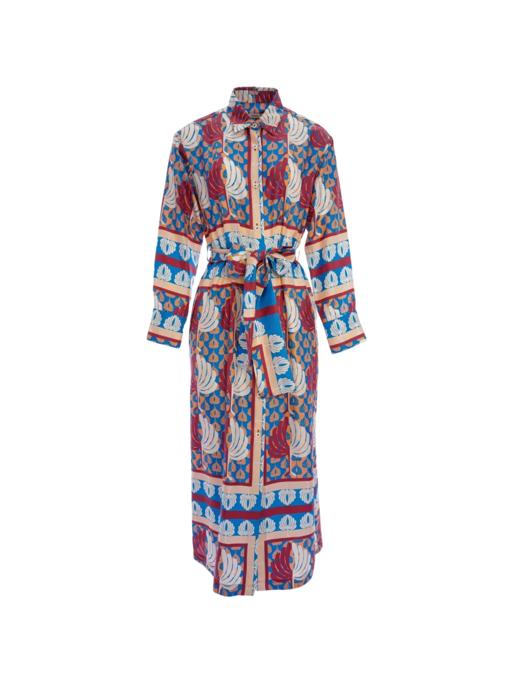 Odeeh graphic-print belted shirt midi dress - Blue